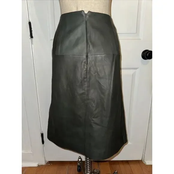 CLASSIQUES ENTIER Women’s Gray Green Faux Wrap Leather Skirt Size 10 26” Length‎ - Picture 5 of 8